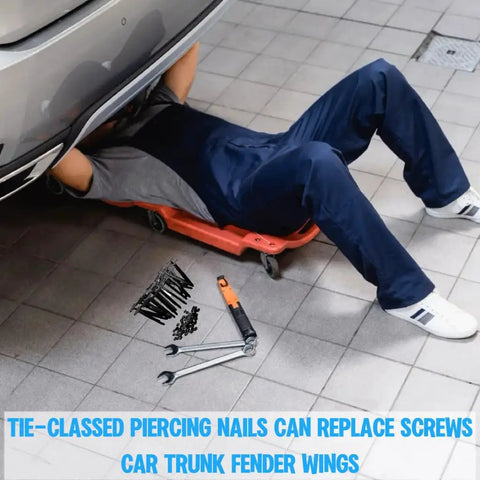 Mechanic under car with tools, showcasing heavy duty nylon zip tie buckles for cars and engine bay reusable universal locking ties.