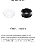 Two silicone ear gauges, one clear and one black, size 36mm, from the Six Pairs Ultra Thin Silicone Ear Gauges Tunnels Plugs Set 36mm 1 7 16 Inch Clear Black Flexible Comfort Non Metal Non Toxic For Ears Go To Kit For Women Men.