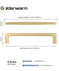 Dimensions of brushed gold cabinet handle with 5-inch hole centers, 5-1/2 inch length, includes screws, Goldenwarm brand