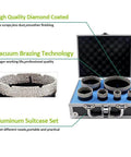 FACHLICH diamond core drill bit set in aluminum suitcase; 6pcs tile hole saw kit (19–102 mm) for porcelain tile, granite, and marble.