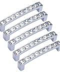 Modern Decor Crystal Glass Rhinestone Drawer Cabinet Pulls Zinc Alloy Handle Set 4 Inch Overall Length 3.8 Inch Hole Centers 5 Pack