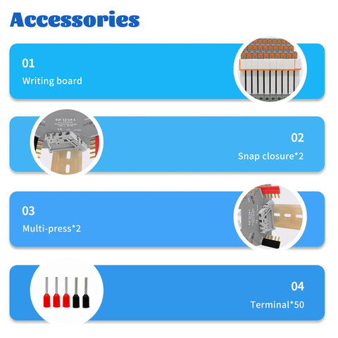 Industrial Grade 24V Relays For DIN Rail Mount accessories including writing board, snap closure, multi-press, terminals