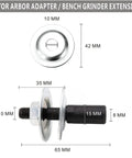 8mm Motor Arbor Adapter and Shaft Extender Kit for Bench Grinder, includes measurements for DIY setup with threaded shaft connection.