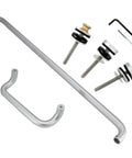 Premium Aluminum Push Bar With 10 Inch Center To Center Pull Handle Set In Satin Brush Finish For Glass And Metal Storefront Doors, Heavy Duty Commercial Door Hardware For High Traffic Areas, shown with mounting hardware