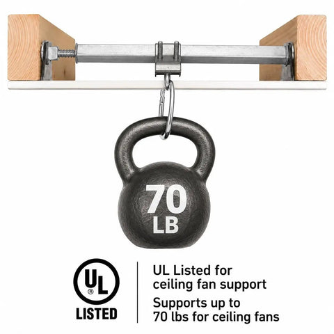 Heavy Duty Ceiling Fan Mounting Bracket With Adjustable Telescoping Brace Fits 13 To 24 Inch Reach And One And A Half Inch Fan Box UL Listed