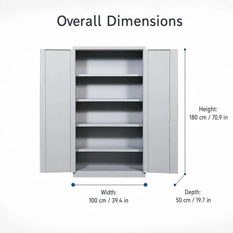 All Steel Tool Storage Cabinet With Adjustable Shelves For Garage And Workshop, Heavy Duty Metal Cabinet To Keep Tools, Hardware, And Supplies Neatly Organized In A Stable Enclosed Unit. overall dimensions, 100 x 180 x 50 cm