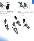 4 Piece VVT Solenoid OCV Kit For Ford 3.3L 3.5L 3.7L V6 Engines, Intake And Exhaust Solenoids, showing connectors and mounting holes