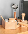Wooden Espresso Tamper Holder 8 In 1 Coffee Bar Accessory Stand With Removable Knock Box Fits 51Mm And 54Mm Portafilters, tools organized.