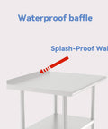 Stainless Steel Work Table With Back Panel And Undershelf 36 Inches Built Tough For Kitchen Restaurant Garage Or Workshop Scratch And Rust Resistant Easy To Clean NSF Certified, featuring waterproof baffle and splash-proof walls