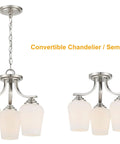 Shyloh Convertible Ceiling Light Fixture 3 Light Chandelier Style Semi Flush To Chandelier Brushed Nickel Finish
