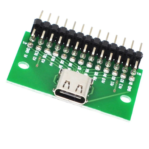 USB 3.1 Type C 24 Pin Breakout PCB Board 4 Piece Set Dope For Prototyping And DIY Power Supply Breadboard Projects With Labeled Pins And Through Hole Mounts close-up