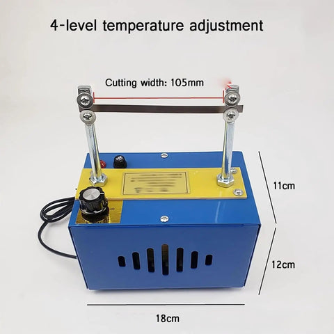 Electric Hot Knife Benchtop Cutter With 105 mm Cutting Width 900 Degree Celsius Blade Temperature 4 Stage Adjustable Control Perfect For Fabric Nylon Webbing Belts Ribbon Braids Canvas And Rope Projects bench view.