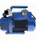 Pro Shop Heavy Duty Single Stage Rotary Vane Vacuum Pump For Home AC HVAC Setup with gauge and blue housing.