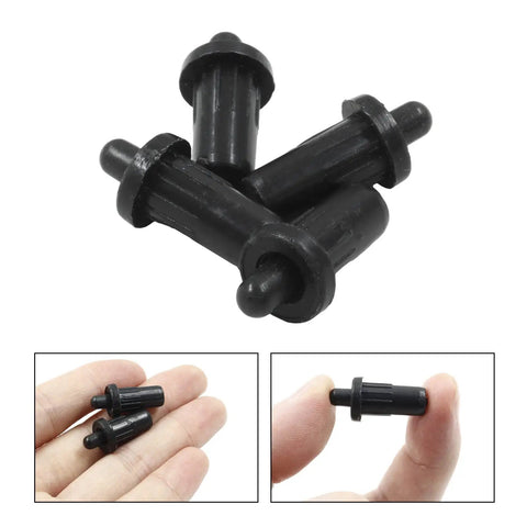 Heavy Duty Black Cabinet Door Repair Pins 24 Pack Abs Plastic Spring Loaded Dampers, four black pins shown in hand for perspective.
