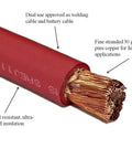 Close-up of red copper wire from 4/0 AWG Battery Cable Kit with ultra-flexible EPDM insulation and fine stranded copper