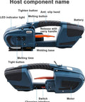 Rugged Electric Handheld Strapping Machine 4000mah Battery Automatic Fusion Welder For Pp Pet Bands view showing key components and buttons.