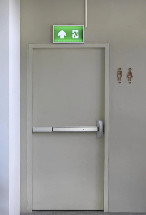 Built Tough Aluminum Rim Panic Exit Device With Storeroom Lever Trim Handle Easy Grip Operation Reversible Left Or Right Hand Swing Fits 36 To 42 Inch Doors For Secure Entry on exit door.