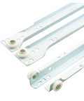 Heavy Duty Drawer Slide Replacement Kit Featuring Smooth Plastic Rollers And White Powder Coated Steel Tracks Designed For 24 Inch Deep Cabinets close-up of tracks and rollers