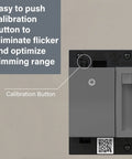 Premium Magnesium Paddle Dimmer showing easy to push calibration button for flicker free LED compatibility.