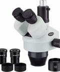 Trinocular Stereo Microscope Head With 3.5X to 45X Zoom, 65mm Field Of View, 8 Inch Working Distance, High Eyepoint 10X Eyepieces With Foldable Eye Guards, Crystal Clear Erect Images, And A Port For Optional Camera Attachment, with 10X eyepieces and 0.5X lens