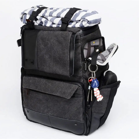 Big Capacity Laptop And DSLR Video Camera Backpack With All Weather Cover, Padded Interior, Quick Access Zippers on side view