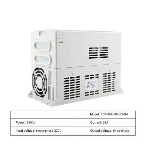 9.0 KW Air Cooled Spindle Motor With Automatic Tool Changer And VFD Converter Kit, side view showing cooling vents and specifications.