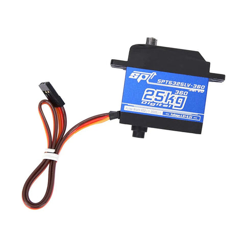 Heavy Duty Digital Servo Motor With 360 Continuous Rotation And Reinforced Metal Gears Dropping 25kg Of Badass Torque For Zero Lag RC Robot Control and Smooth Custom Hobby Builds - Close-up view.