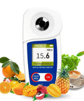 Digital Brix Refractometer For Sugar Content With Zero To Fifty Five Percent Range And Plus Or Minus Zero Point One Percent Accuracy, Auto Temperature Compensation For Consistent Readings, Ideal For Winemaking, Home Brewing, Juices, front view with fruit