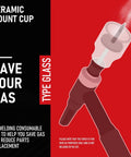 Ceramic mount cup on TIG welding torch, part of 12 Piece TIG Cup Kit With Titanium Cover For TIG Welding Torch Including 2 Full Cups.