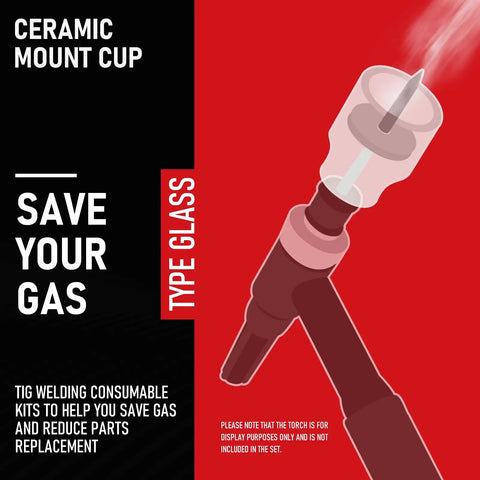 Ceramic mount cup on TIG welding torch, part of 12 Piece TIG Cup Kit With Titanium Cover For TIG Welding Torch Including 2 Full Cups.