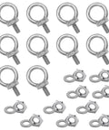 Ten Piece M6 Eye Bolts With Nuts Stainless Steel Lifting Eyebolts UNC Heavy Duty Marine Grade Shoulder Ring Eyebolts One Quarter Inch Thread