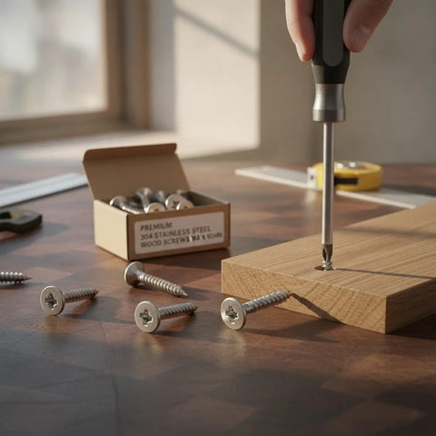 Installing 304 Stainless Steel Countersunk Wood Screws, Self Tapping Flat Head Fasteners For Furniture Assembly And Woodworking Projects