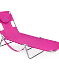 Chaise Lounge Portable Reclining Lounger For Outdoor Patio Beach Lawn Camping And Pool 72 By 22 Inch Pink Side View