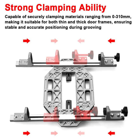 Foolproof Wood Door Grooving Positioner Featuring Flexible Door Hinge Router Template for Hella Smooth Alignment and Quick 0 To 310mm Clamping Range.