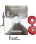 Premium Aluminum Router Table Insert Plate For Precision Wood Trimming with center bushing and red rings for woodworkers setup.