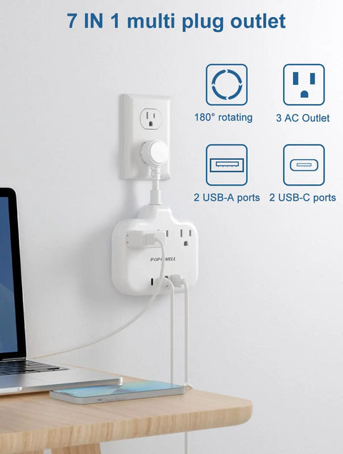 Your Go To USB Power Strip With Three AC Outlets And Four USB Ports Including Two Type C For Cruise Home Dorm And Office Keeps Devices Charged And Desk Clutter Free wall-mounted in use