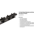 Seventeen-piece impact extension and accessory set with 1/2 inch drive and rail, featuring drive extensions and adapters.