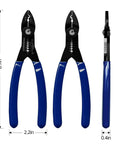 4-In-1 Electrician Pliers Set with wire cutter, stripper, crimper, and gripper for 12-20 AWG, blue ergonomic handles shown front and side