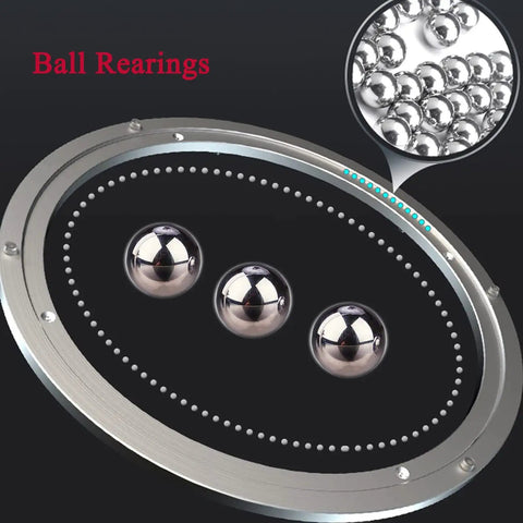 Beefy 360 Degree Swivel Plate Base for Round Tables with aluminum alloy bearing, shown with ball bearings close-up, 28 inch diameter.