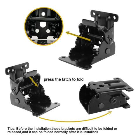 Heavy Duty Folding Hinges 4 Pack Self Locking Steel Brackets With Mounting Screws For Table Legs Bed Frames And Garage Workbench Renovations For Home Builds That Are Built Like A Tank showing foldable mechanism and latch.