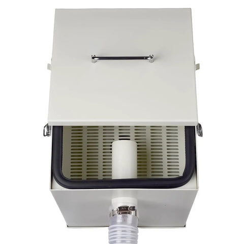Straight Up Powerhouse 1000W Dental Dust Extractor With Pretty Dang Quiet Motor interior view showing filter and hose attachment.