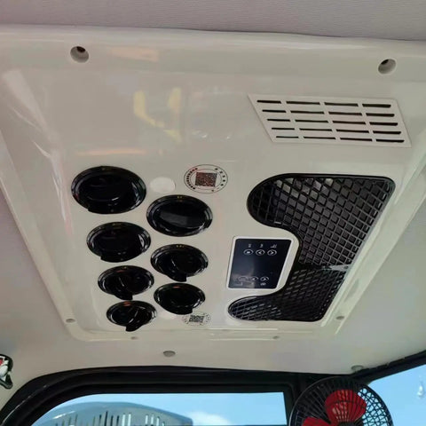 Interior view of 2 Ton Prestige Mini Excavator with Heated Cabin and Air Conditioning 16HP Diesel Engine EPA Certified control panel