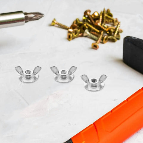 Set Of 20 Metal Thumb Nuts For Hurricane Shutters With Washered Backplates, Storm Shutter Fasteners, One Quarter Twenty Thread shown with tools