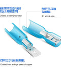 Rock Solid 135 Piece Heat Shrink Wire Connector Kit showing waterproof hot melt adhesive and polyolefin tubing details.