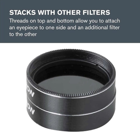 Moon Filter For 1.25 Inch Eyepieces Bumps Up Clarity And Cuts Glare For Lunar Viewing with stackable design in black finish