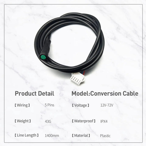 Ebike LED LCD Display Cable 5pin JULET Female Plug And Play Waterproof Connector 56.3 Inch 1430mm Length For Electric Bicycle Dashboard Display Replacement Kit For Easy Upgrade