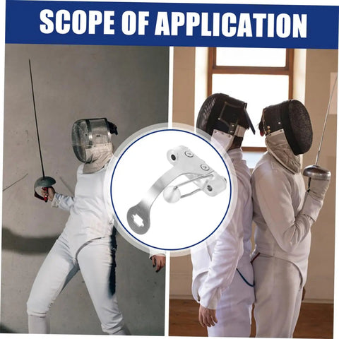 Fencers practicing with Two Pack Epee Socket Replacement Brackets For Fencing Training Tool, shown in use and close-up.