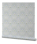 Upgrade Your Interior Game With This Rad Boho Ikat Soft Silver Metallic Wallpaper Featuring A Chic Fibrous Finish That Adds Major Bling To Any Walls Paste The Wall Friendly Eco Safe Class A Fire Rated Wall Covering Crafted In The Usa For Top Tier Style in light blue and green tones.
