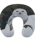 Snow Owl Travel Pillow Comfy Ergonomic U Shaped Neck Support With Memory Foam for planes, trains, cars and all day trips, snowy owl design