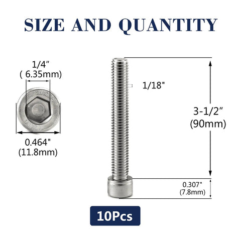 Top Shelf 5/16 Inch Socket Head Cap Screws 18-8 Stainless Steel Bolts Full Thread Hex Drive Fasteners Includes Spanner Wrench, size and quantity shown.